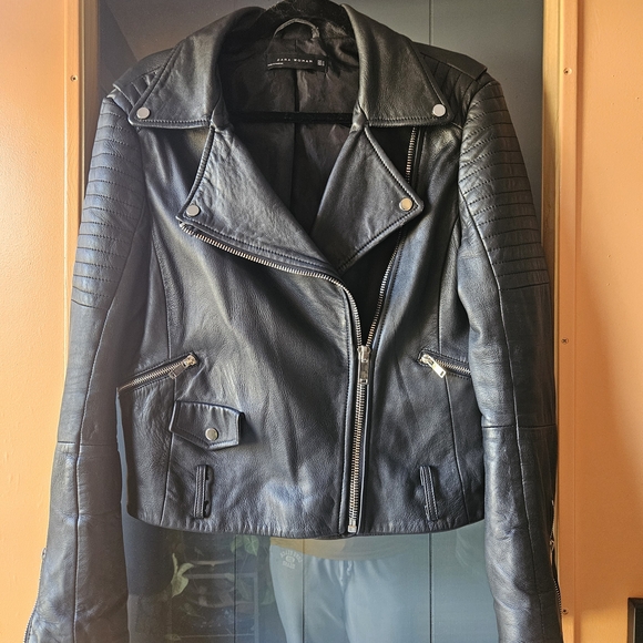 Black Leather Biker Jacket - Picture 2 of 4